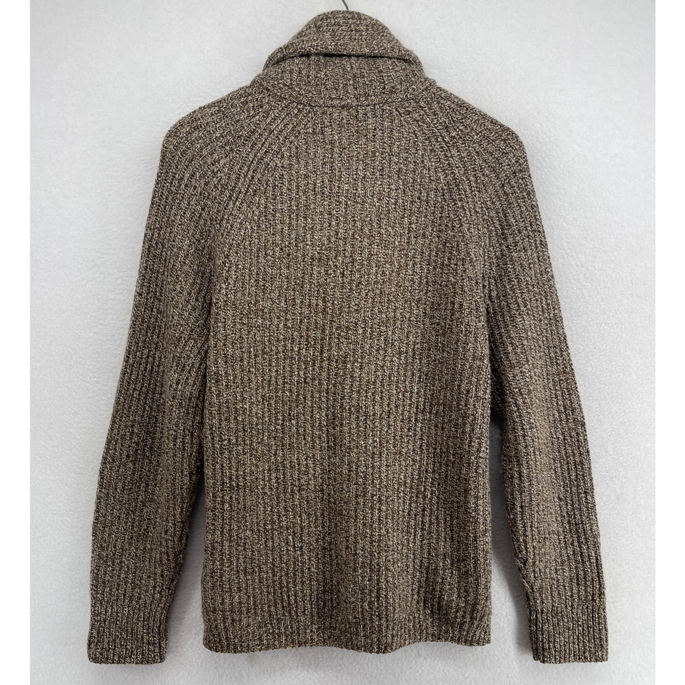 J.CREW Sweater Men S Rugged Merino Wool Blend Cardigan Ribbed Shawl Marled Brown - Picture 3 of 15